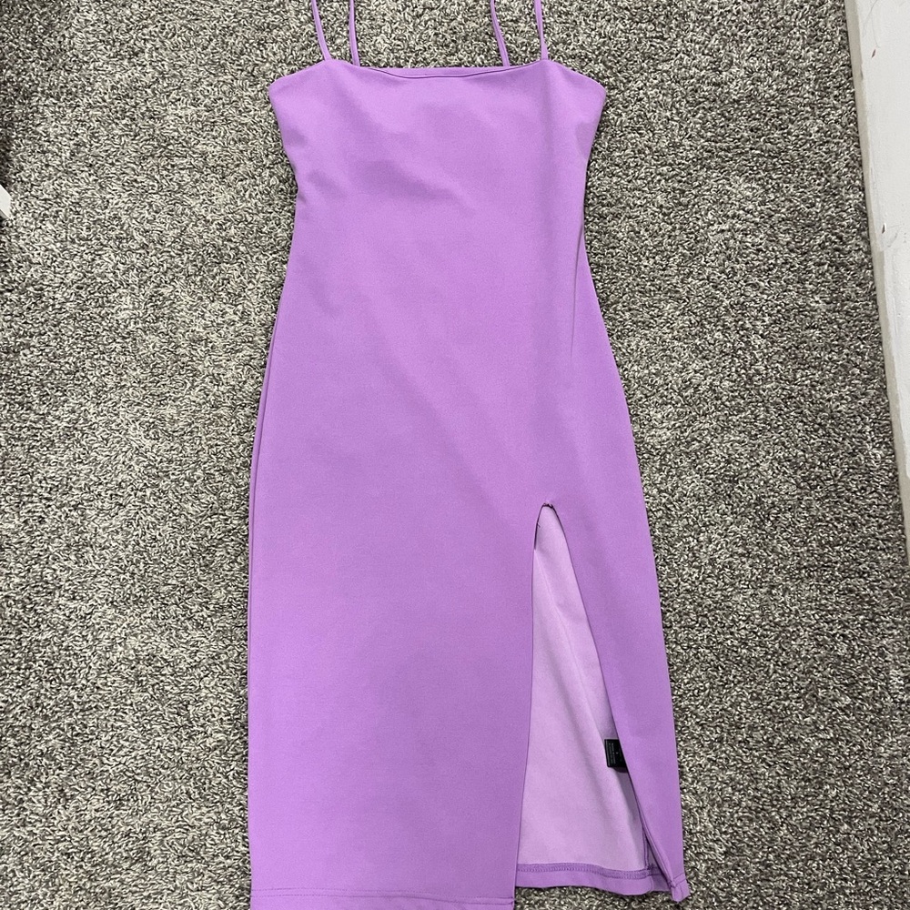 Olivaceous Purple Bodycon Midi Dress with Slit